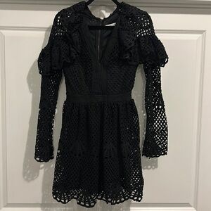 New Deep V-Neck Black Crochet Dress Size Small